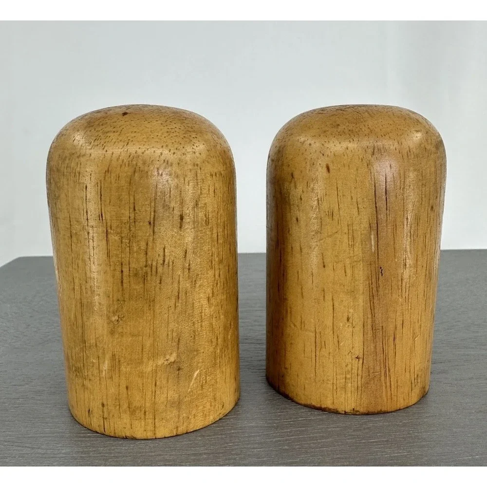 Vintage Wood Salt & Pepper Shakers Set Mid Century Modern Farmhouse Boho